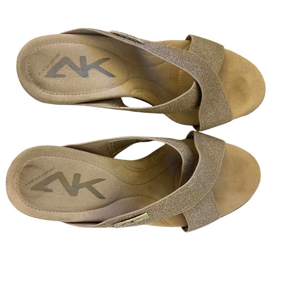 Anne Klein Sport Lorri Gold Metallic Cork Wedge Sandals Womens 8.5M AK7LORRI